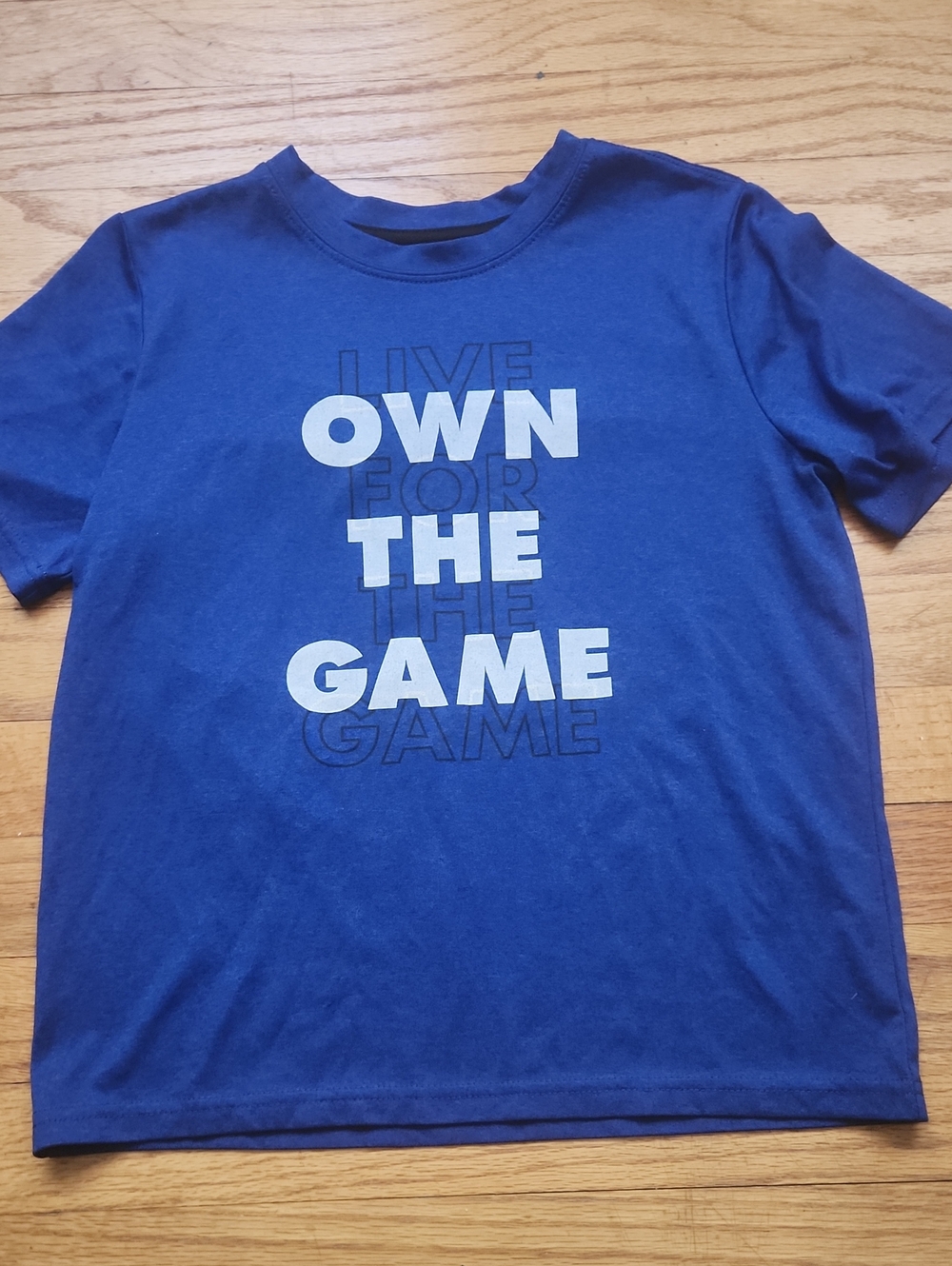 EUC Xersion Blue 'OWN THE GAME' Dri Fit Graphic Tee Size 8